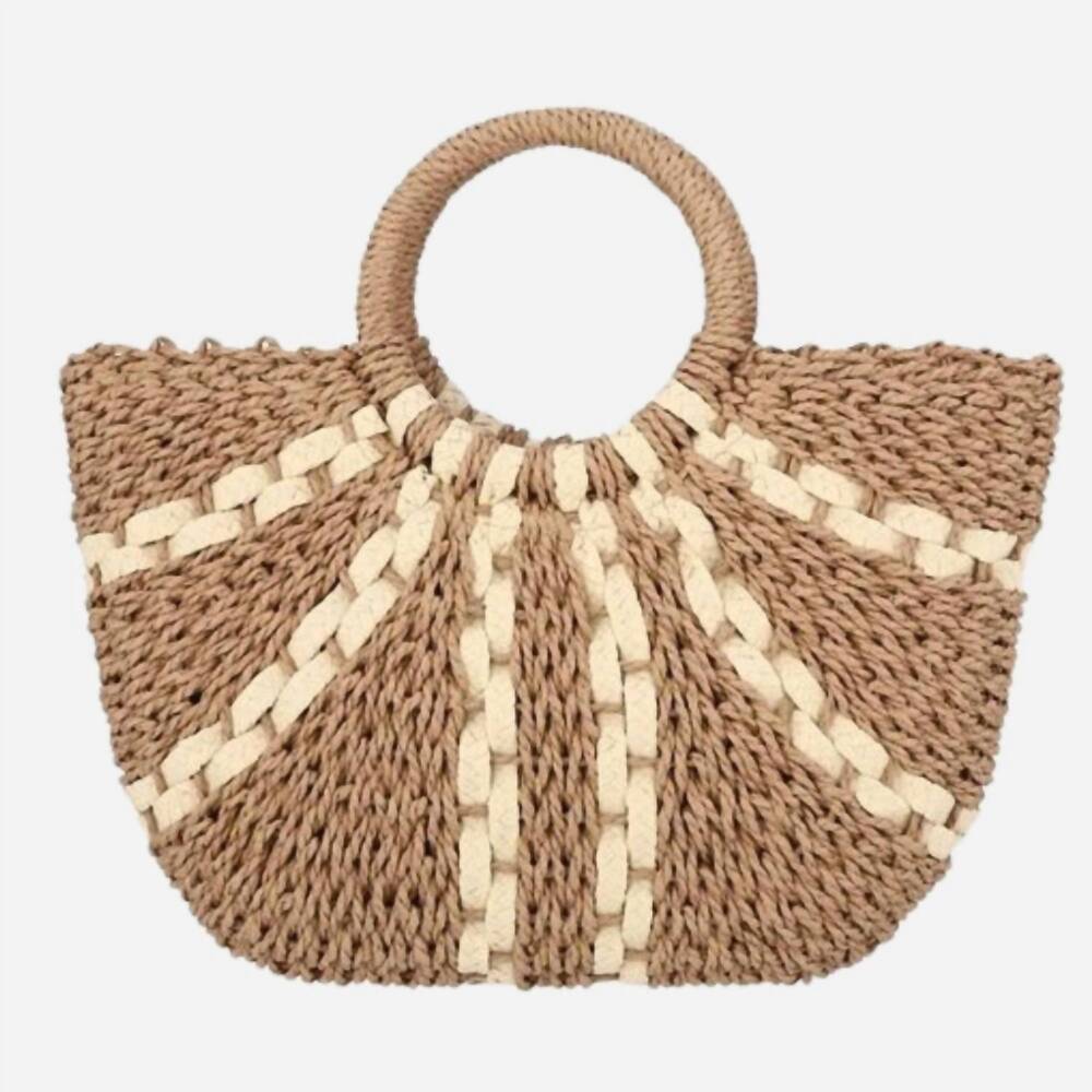 NEW JUDSON & CO. women's woven straw tote bag with fanned stripes detail in beig